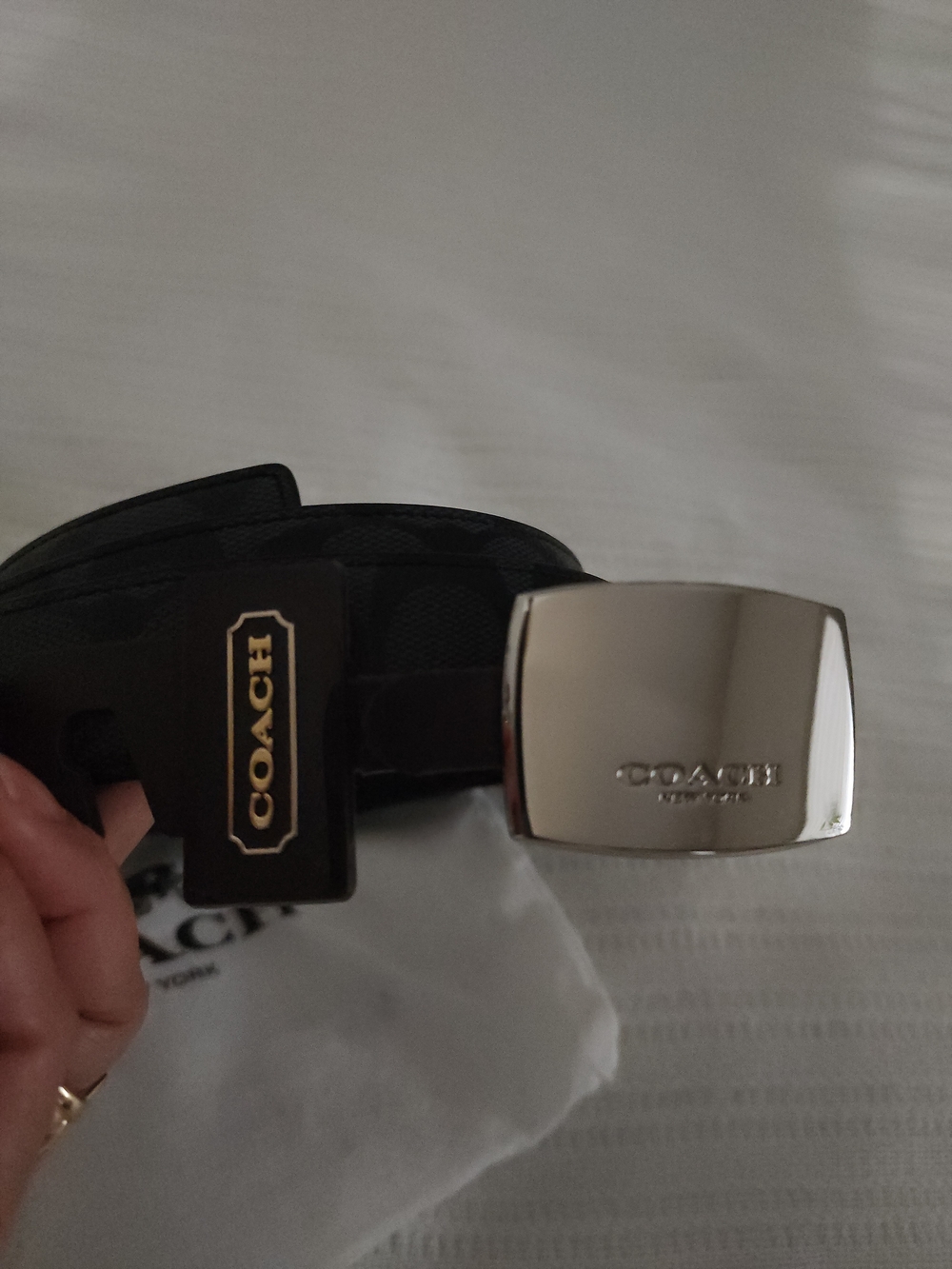NWT COACH Men's Black Signature Belt with Silver Buckle